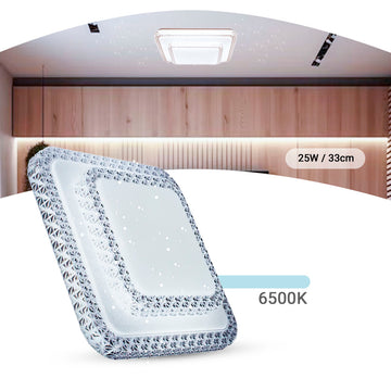 Lustre Plafon Cristal Led 33x33 25w Sobrepor Quadrado